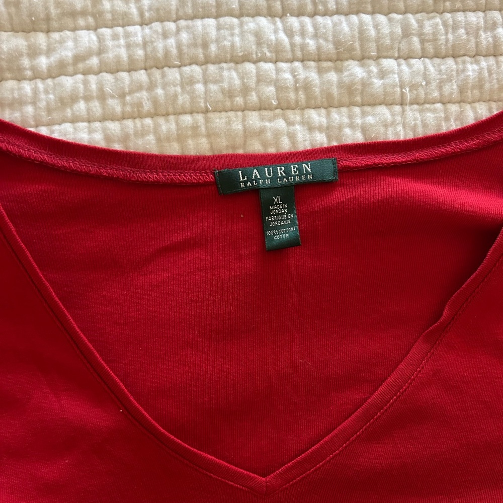 Lauren Ralph Lauren Red V-Neck Top